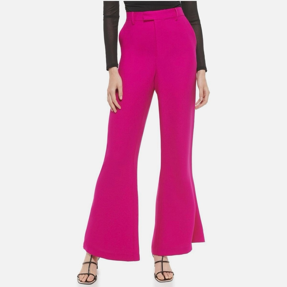 NWT DKNY Wide Leg Satin Back Crepe Trousers Electric Fuchsia -16